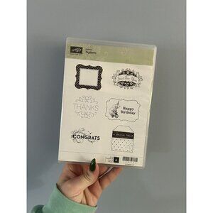 Stampin Up Tagtastic Rubber Hostess Stamp Set Birthday Thanks Congrats Border